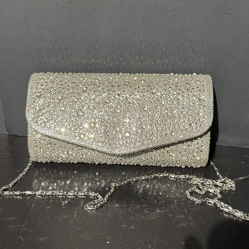 D'Margeaux Evening Bag Mink Envelope Clutch Glitter Crossbody‎ Holiday Party